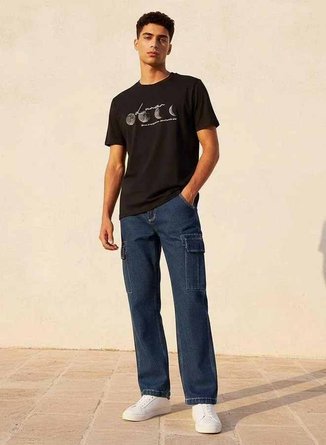 Splash FAV  Basic Slim Fit Crew Neck Short Sleeves Lunar Print T shirt for Men | Best Price UAE