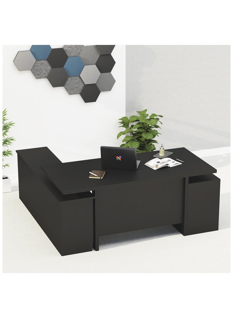 ماهاماي مكتب عمل تنفيذي حديث من مجموعة ماهماي سامتيدا 193 مع خزانة ومكتب كمبيوتر محمول بلمسة نهائية خشبية، مثالي للمنزل والمكتب - أسود - Image 4