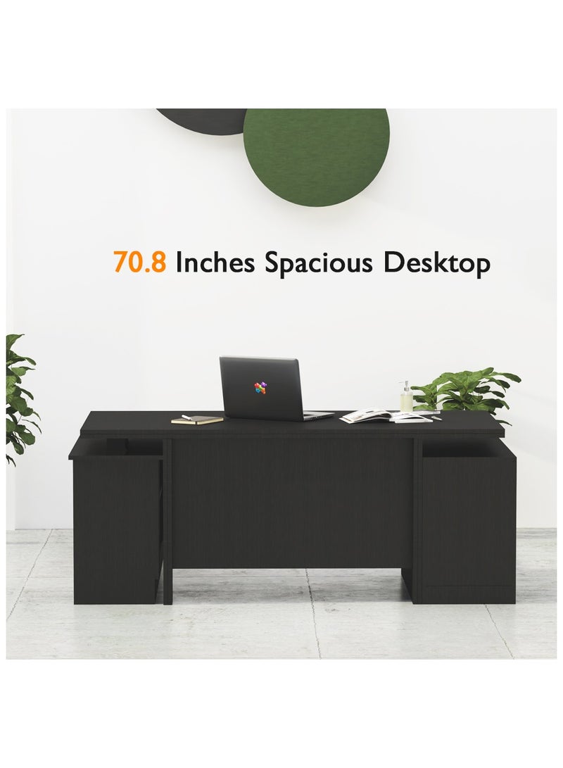 ماهاماي مكتب عمل تنفيذي حديث من مجموعة ماهماي سامتيدا 193 مع خزانة ومكتب كمبيوتر محمول بلمسة نهائية خشبية، مثالي للمنزل والمكتب - أسود - Image 5