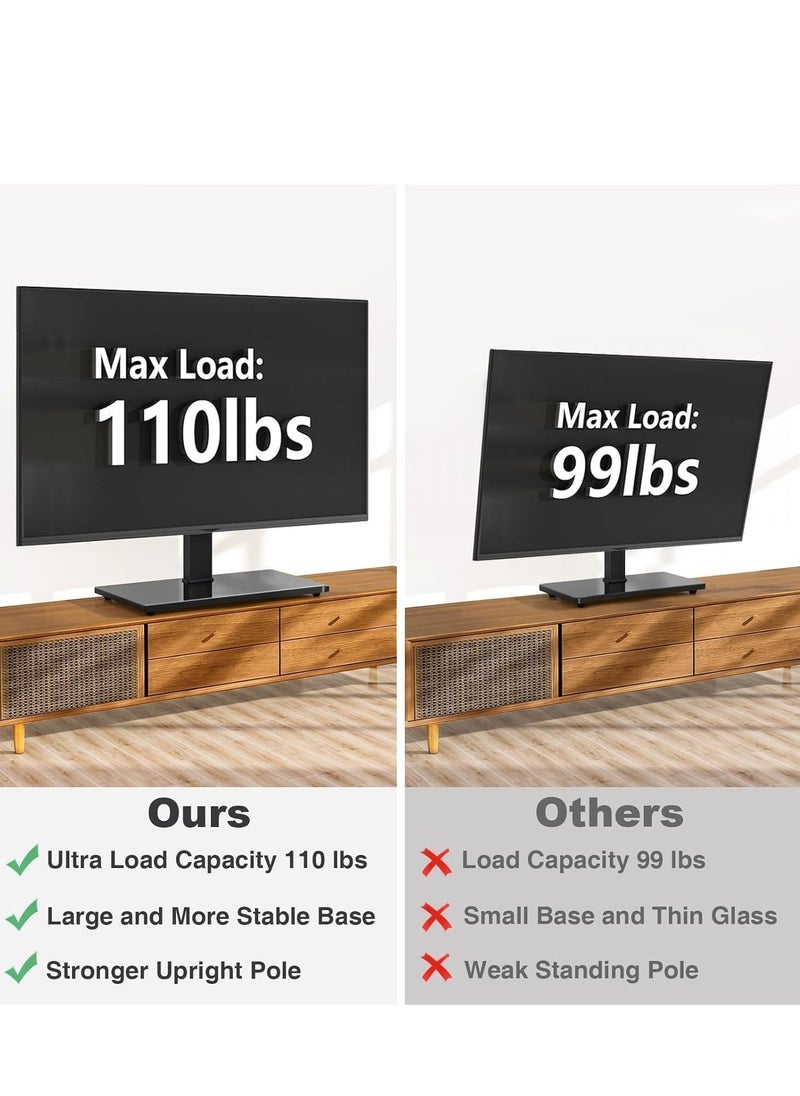 JAJEEK حامل تلفاز عالمي للطاولة، قاعدة تلفاز دوارة للأجهزة من 37 إلى 70 بوصة، ارتفاع قابل للتعديل، قاعدة زجاجية مقسّاة، إدارة الأسلاك، VESA 600x400mm، يتحمل حتى 110 رطل - Image 4