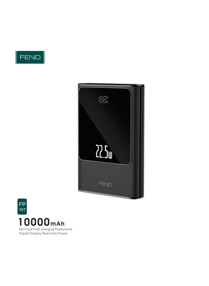 FEND FP107 10000mAh Mini Power Bank | 22.5W Fast Charging with Digital Display | Compact Portable Battery Pack for Smartphones, Tablets & Gadgets – Black - Image 3
