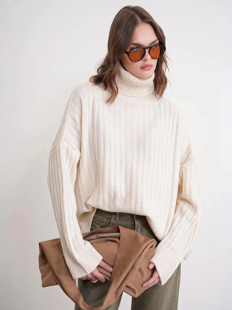 MixRay Mixray Oversize Ribbed Turtleneck Sweater
