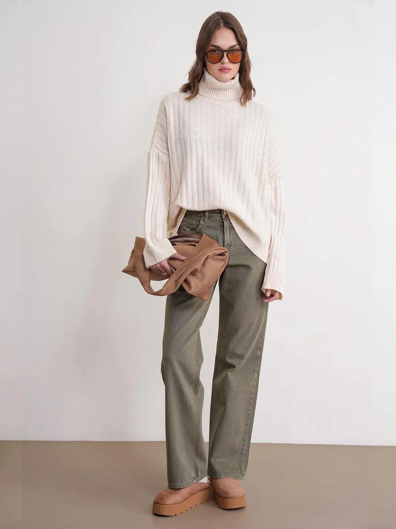 MixRay Mixray Oversize Ribbed Turtleneck Sweater