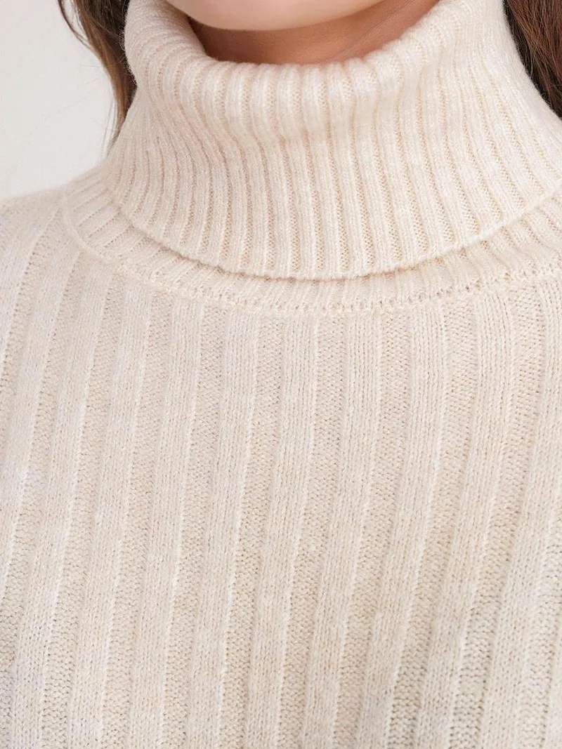 Mixray Natural Mixray Oversize Ribbed Turtleneck Sweater for Women | Best Price UAE
