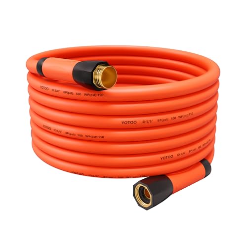 YOTOO Heavy Duty Hybrid Garden Water Hose 5/8-Inch by 50-Feet 150 PSI Kink Resistant, Flexible with Swivel Grip Handle and 3/4" GHT Solid Brass Fittings, Orange - Image 1