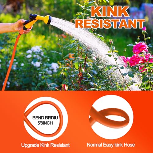 YOTOO Heavy Duty Hybrid Garden Water Hose 5/8-Inch by 50-Feet 150 PSI Kink Resistant, Flexible with Swivel Grip Handle and 3/4" GHT Solid Brass Fittings, Orange - Image 4