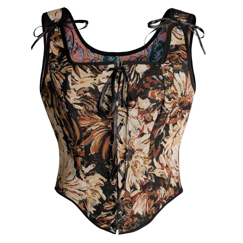 Mingyuezai Womens Renaissance Corset Vintage Lace Up Bustier Tops Floral Overbust Corset With Zipper(Z3878BN,XL) - Image 1