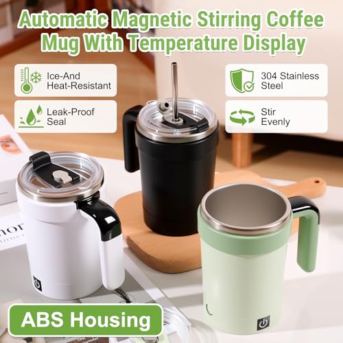 MeiAid 2026 Upgraded Automatic Magnetic Stirring Coffee Mug with Temperature Display & Leak-Proof Lid – Suitable for Office School Home (White) - Image 3