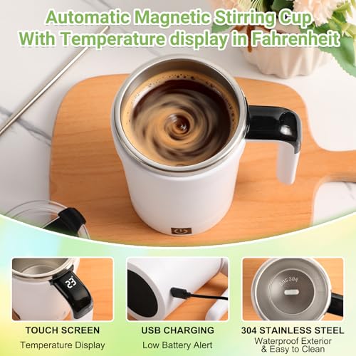 MeiAid 2026 Upgraded Automatic Magnetic Stirring Coffee Mug with Temperature Display & Leak-Proof Lid – Suitable for Office School Home (White) - Image 2