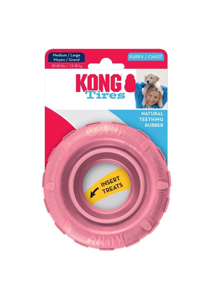 Kong Puppy Tires Chew Toy – Soft Rubber for Teething Relief, Mental Stimulation & Healthy Chewing Habits – Stuffable Inner Track for Treats – Assorted Colors for Growing Puppies - Image 1