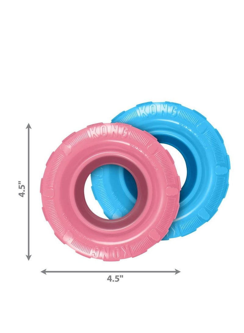 Kong Puppy Tires Chew Toy – Soft Rubber for Teething Relief, Mental Stimulation & Healthy Chewing Habits – Stuffable Inner Track for Treats – Assorted Colors for Growing Puppies - Image 2