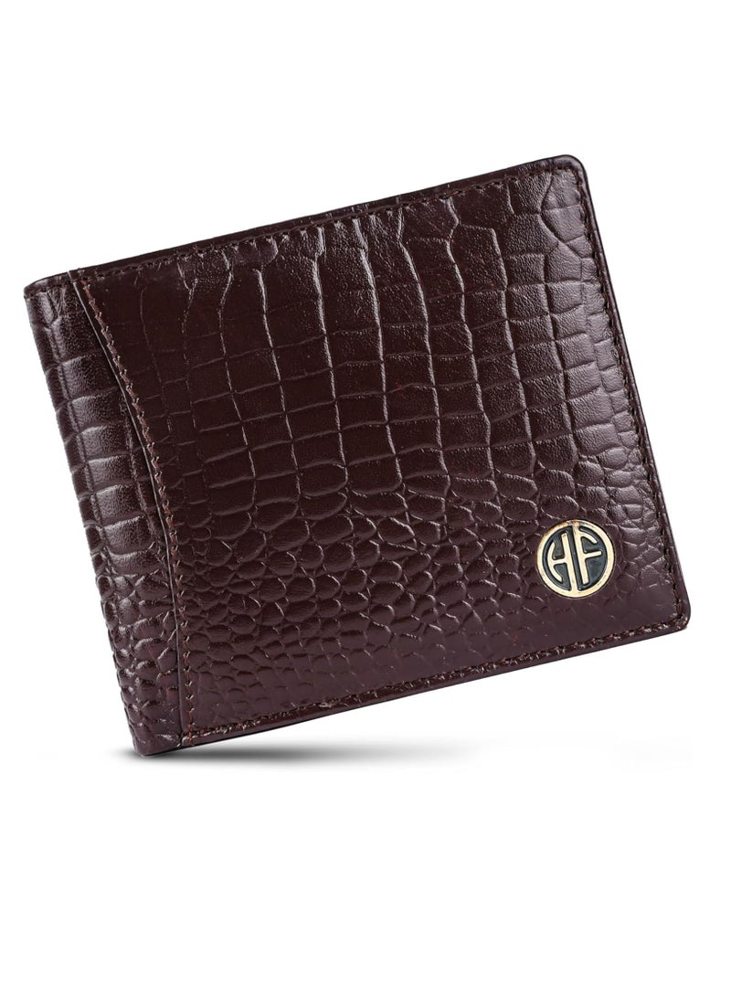  هاموندز فلاي كاتشر محفظة جلدية للرجال بحماية ، محفظة نقود ثنائية الطي،  خانات للبطاقات،  خانات للهوية، جيب للعملات، جيوب مخفية - بني تمساح - Image 1