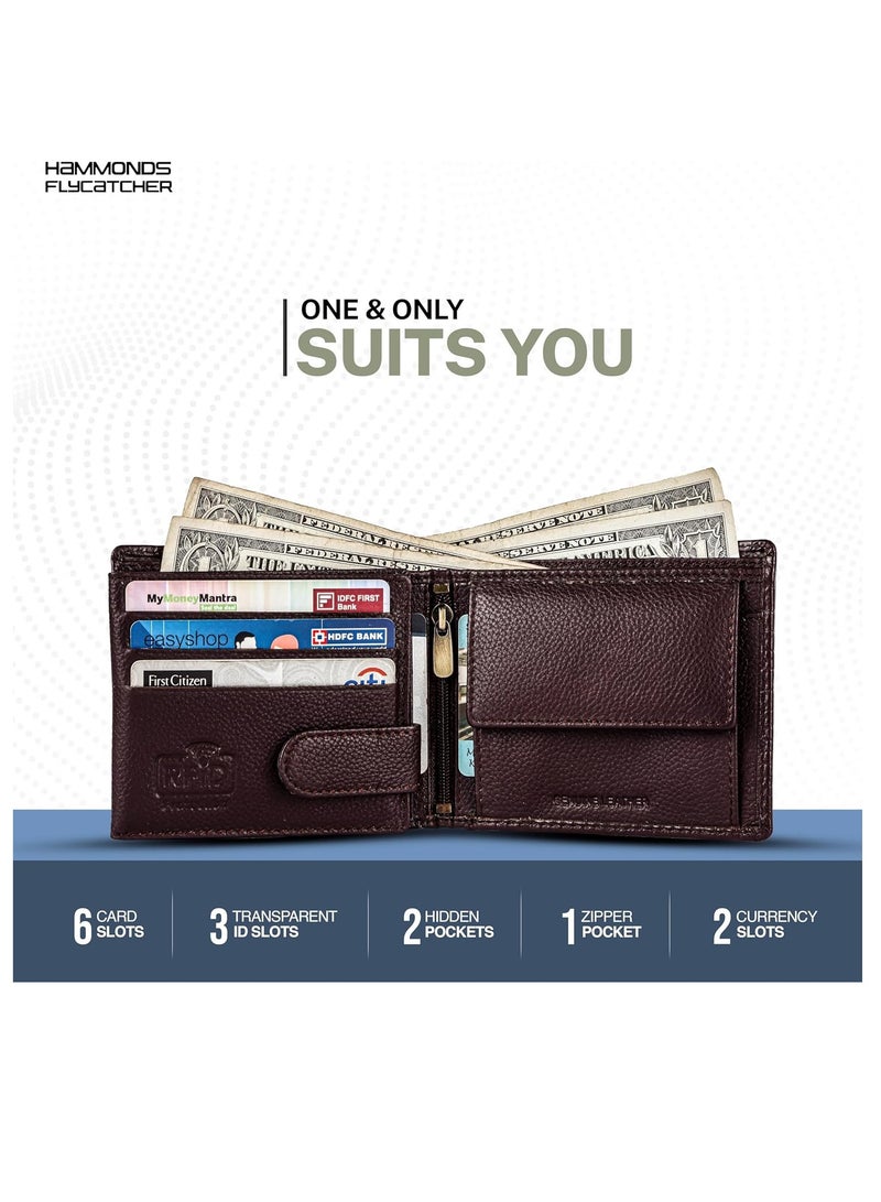  هاموندز فلاي كاتشر محفظة جلدية للرجال بحماية ، محفظة نقود ثنائية الطي،  خانات للبطاقات،  خانات للهوية، جيب للعملات، جيوب مخفية - بني تمساح - Image 3