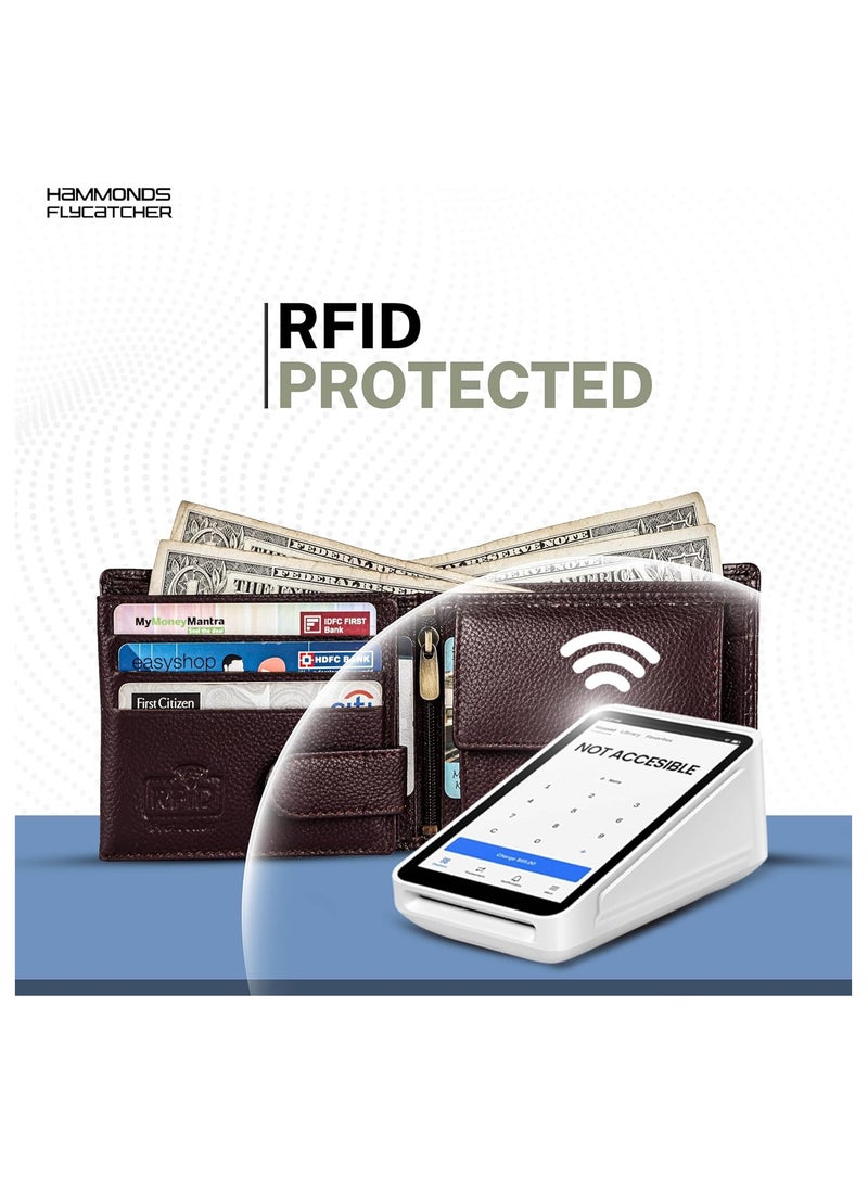  هاموندز فلاي كاتشر محفظة جلدية للرجال بحماية ، محفظة نقود ثنائية الطي،  خانات للبطاقات،  خانات للهوية، جيب للعملات، جيوب مخفية - بني تمساح - Image 4