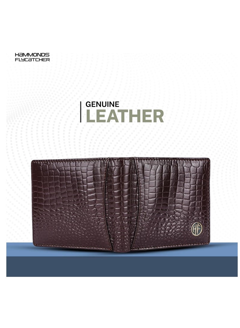  هاموندز فلاي كاتشر محفظة جلدية للرجال بحماية ، محفظة نقود ثنائية الطي،  خانات للبطاقات،  خانات للهوية، جيب للعملات، جيوب مخفية - بني تمساح - Image 5
