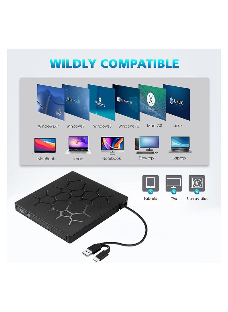 محرك أقراص DVD خارجي ، حرق CD / DVD USB 3.0 للكمبيوتر المحمول ، مع 4 منافذ USB و 2 فتحات بطاقة SD ، رفيع جدًا. - Image 5