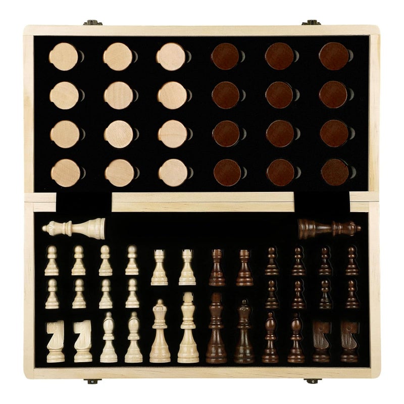 LEAP Wooden Chess and Checker Sets 15 Walnut Maple Folding Chess Board with 2 Extra Queens Chess Board Set Wooden Chess Sets for Adults - Image 3