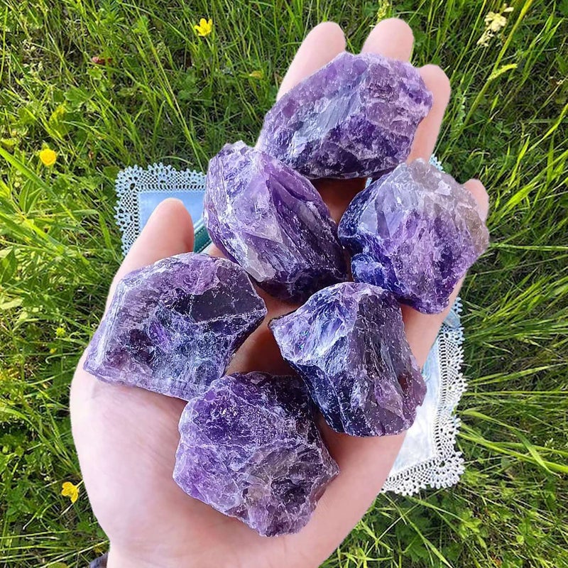 LAIDANLA Amethyst 2 Natural Rough Stones Crystal Large Raw Crystals Bulk Healing Gemstones for Reiki Healing Tumbling Fountain Rocks Wire Wrapping Decoration Cabbing Lapidary 4PCS 055lb