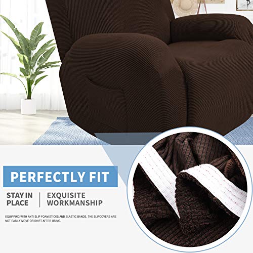 JIVINER Super Stretch Recliner Chair Covers 4 Pieces Sofa Slipcover for Reclining Chair Spandex Soft Recliner Slipcover with Pockets Recliner Furniture Protector (Recliner, Chocolate) - Image 4