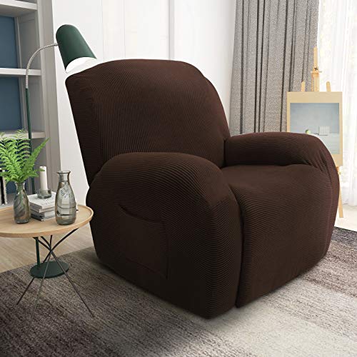 JIVINER Super Stretch Recliner Chair Covers 4 Pieces Sofa Slipcover for Reclining Chair Spandex Soft Recliner Slipcover with Pockets Recliner Furniture Protector (Recliner, Chocolate) - Image 2