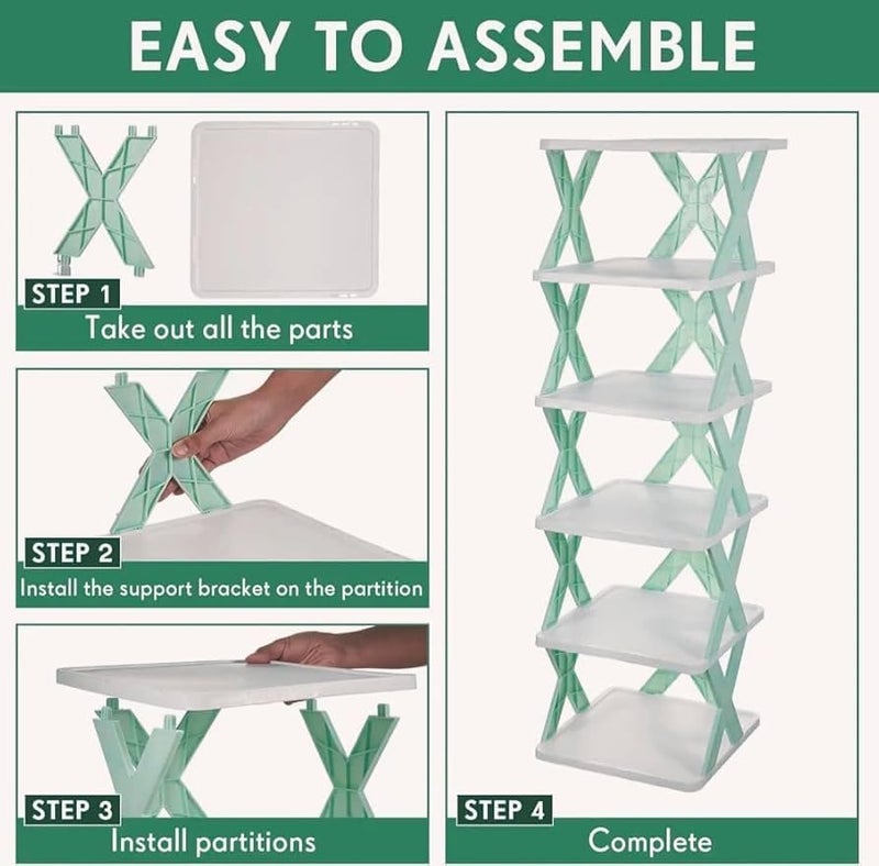 HEMIZA 6 Layer Plastic Shoe Rack for Home Stackable & Adjustable Shoe Organizer Shelf for Entryway, Bedroom & Corner Use Space-Saving Foldable Stand with Book & Shoe Storage Slots - Image 2