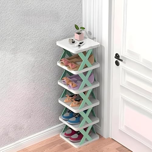 HEMIZA 6 Layer Plastic Shoe Rack for Home Stackable & Adjustable Shoe Organizer Shelf for Entryway, Bedroom & Corner Use Space-Saving Foldable Stand with Book & Shoe Storage Slots - Image 1