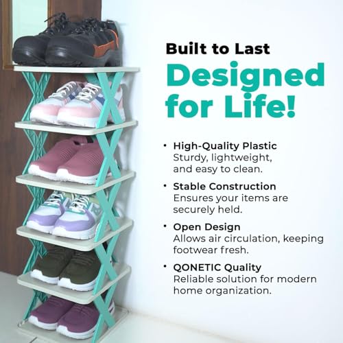 HEMIZA 6 Layer Plastic Shoe Rack for Home Stackable & Adjustable Shoe Organizer Shelf for Entryway, Bedroom & Corner Use Space-Saving Foldable Stand with Book & Shoe Storage Slots - Image 5