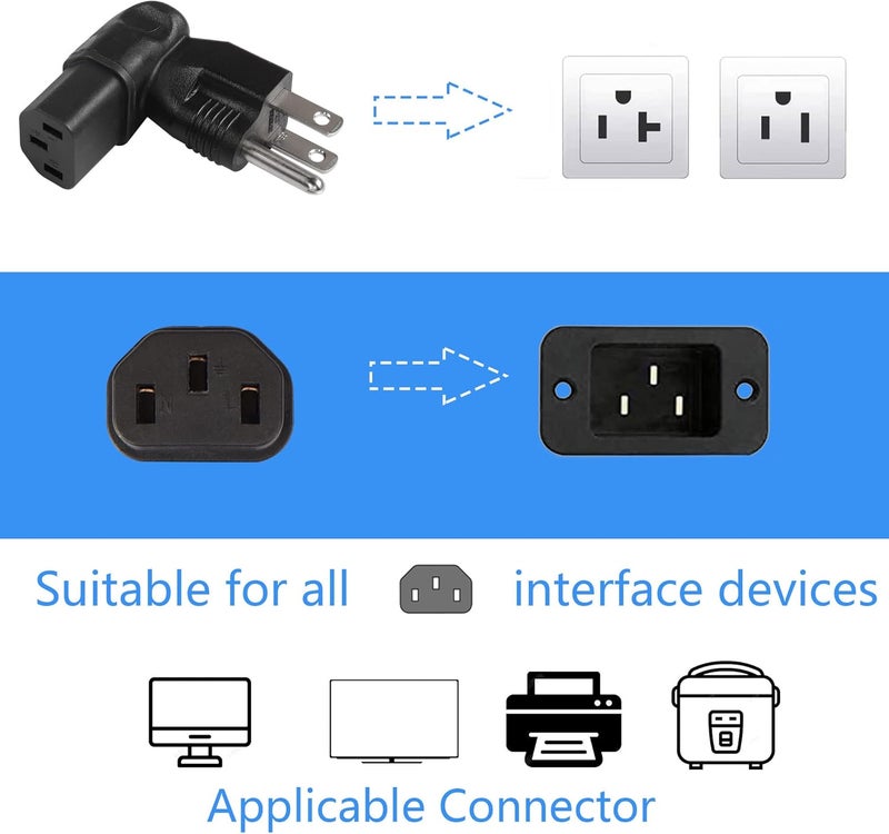 CERRXIAN 90 Degree NEMA 515P to IEC 320 C13 Female 10A125V Computer Power Extension Adapter 3 Prong USA C13 to NEMA 515R Plug Power Adapter  2 Pack - Image 3