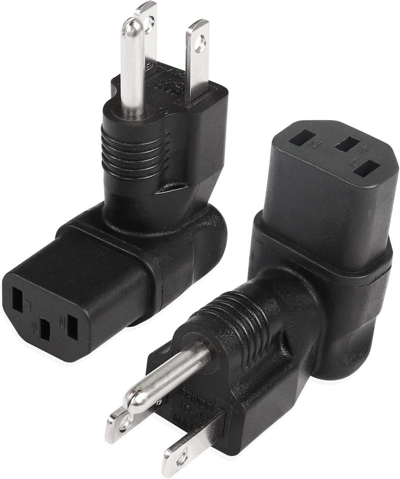 CERRXIAN 90 Degree NEMA 515P to IEC 320 C13 Female 10A125V Computer Power Extension Adapter 3 Prong USA C13 to NEMA 515R Plug Power Adapter  2 Pack - Image 1