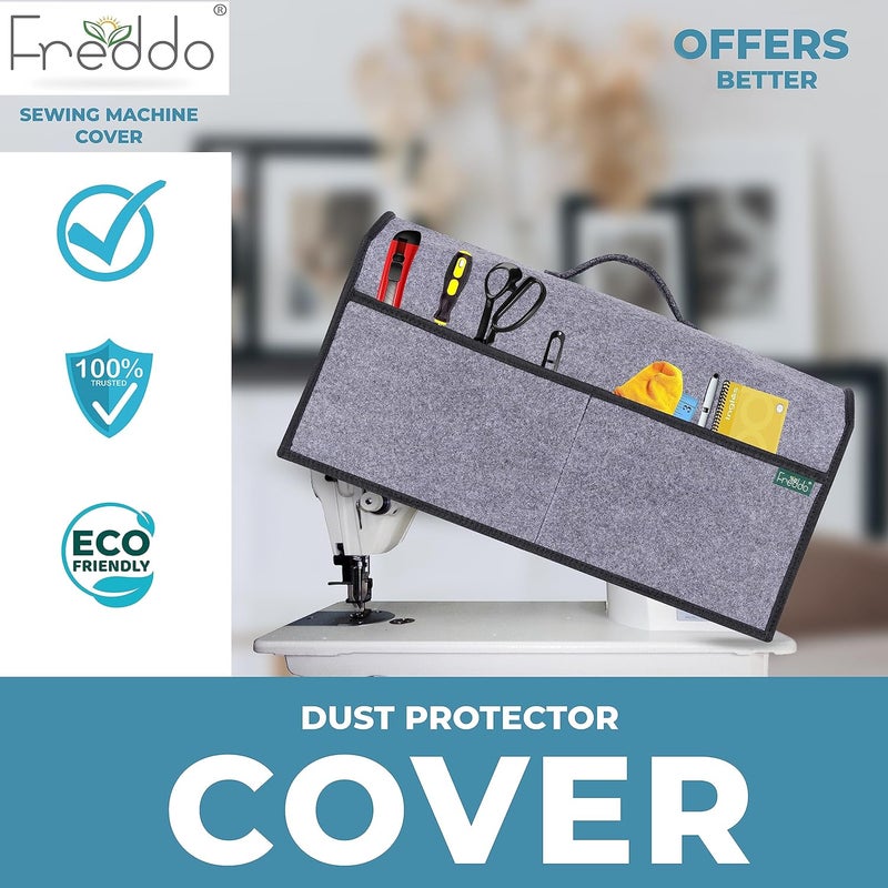 FREDDO FREDDO Felt Sewing Machine Cover With Storage Pockets Tailoring Stitching Silai Machine Compatible With Most Standard Singer Juki Jack Usha Brother Grey Color 20X11X10 Inch - Image 3