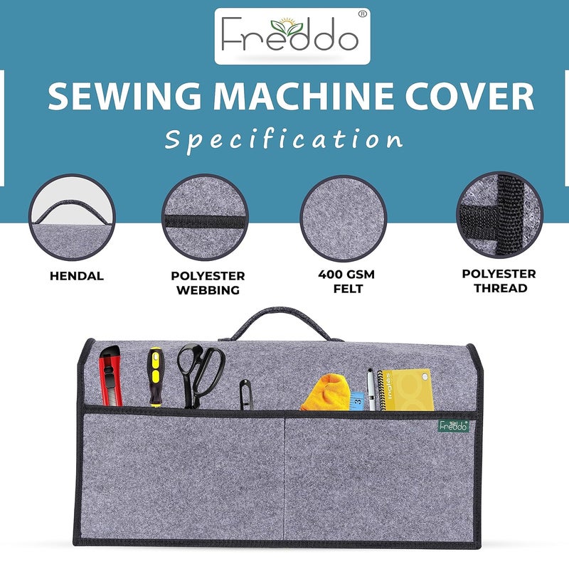 FREDDO FREDDO Felt Sewing Machine Cover With Storage Pockets Tailoring Stitching Silai Machine Compatible With Most Standard Singer Juki Jack Usha Brother Grey Color 20X11X10 Inch - Image 4