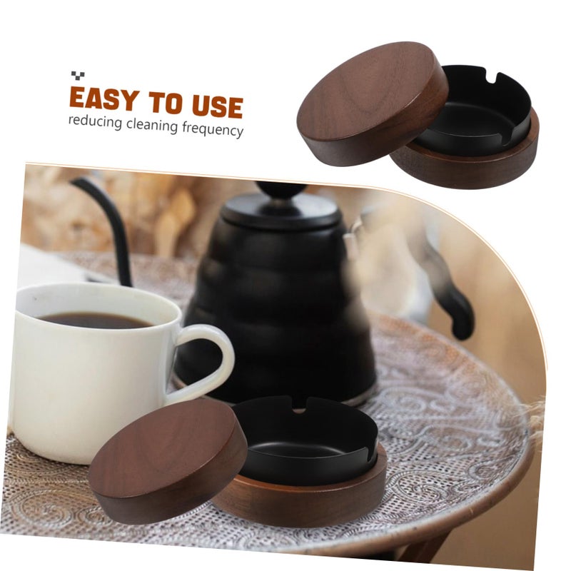 Stainless Steel Round Ashtray For Home Office Bar Desktop Fire Prevention Black - Image 4