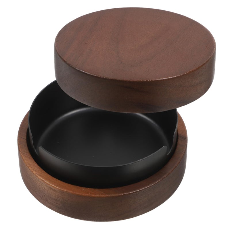 Stainless Steel Round Ashtray For Home Office Bar Desktop Fire Prevention Black - Image 2