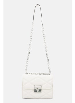 Women Quilted Cross Body Bag 18 H x 24 L x 8 W cm, Off White