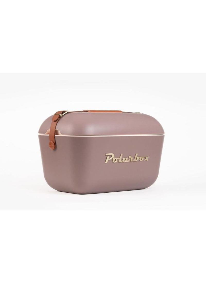 Polarbox Polarbox® 20L Ice Box - Portable - Rigid Thermal Insulated Cooler Box - For Outdoor Beach Picnic, Party Drinks & Food Use - Storage Box - Gold Edition - Mauve Cooler with Brown Leather Strap - Image 1
