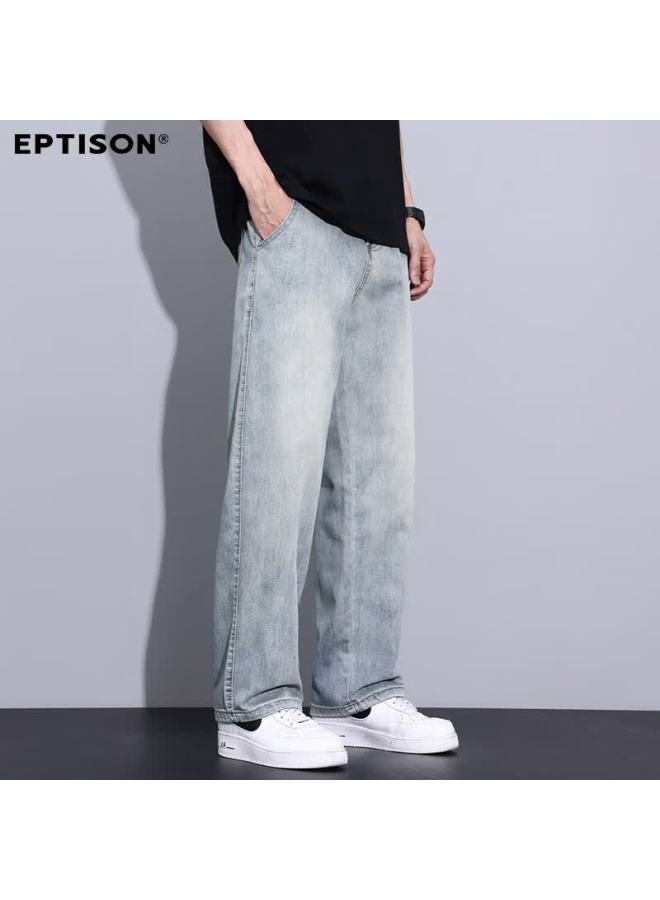 EPTISON Yipintiancheng Wide-leg Jeans For Men, Summer Lightweight Style, Elastic Waistband, Loose Casual American High Street Trendy Straight-leg Pants For Me - Image 4