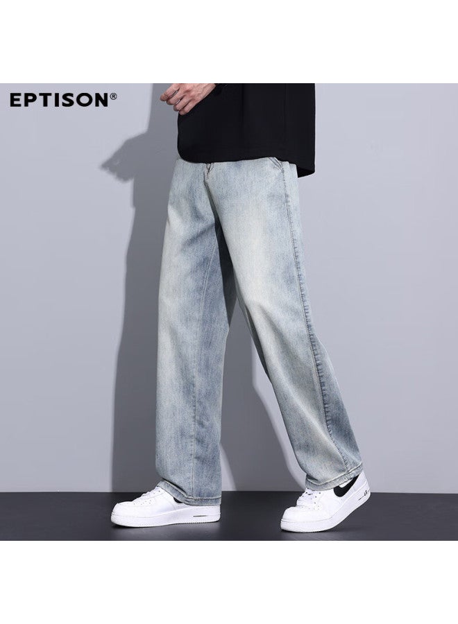 EPTISON Yipintiancheng Wide-leg Jeans For Men, Summer Lightweight Style, Elastic Waistband, Loose Casual American High Street Trendy Straight-leg Pants For Me - Image 5
