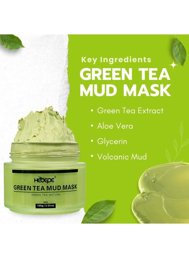 Hebepe Green Tea Matcha Mud Mask with Aloe Vera, Deep Cleansing, Hydrating, and Relaxing Volcanic Clay Facial Mask - Image 2