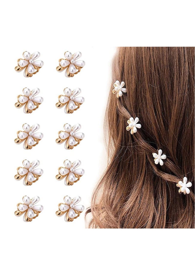 Accessorize Kingdom Korean Style Small Pearl Mini Hair Claw Clips with Flower Design, Sweet Artificial Decorative Hair Accessories for Women's Girls Pack of 10 Pcs  - Image 1