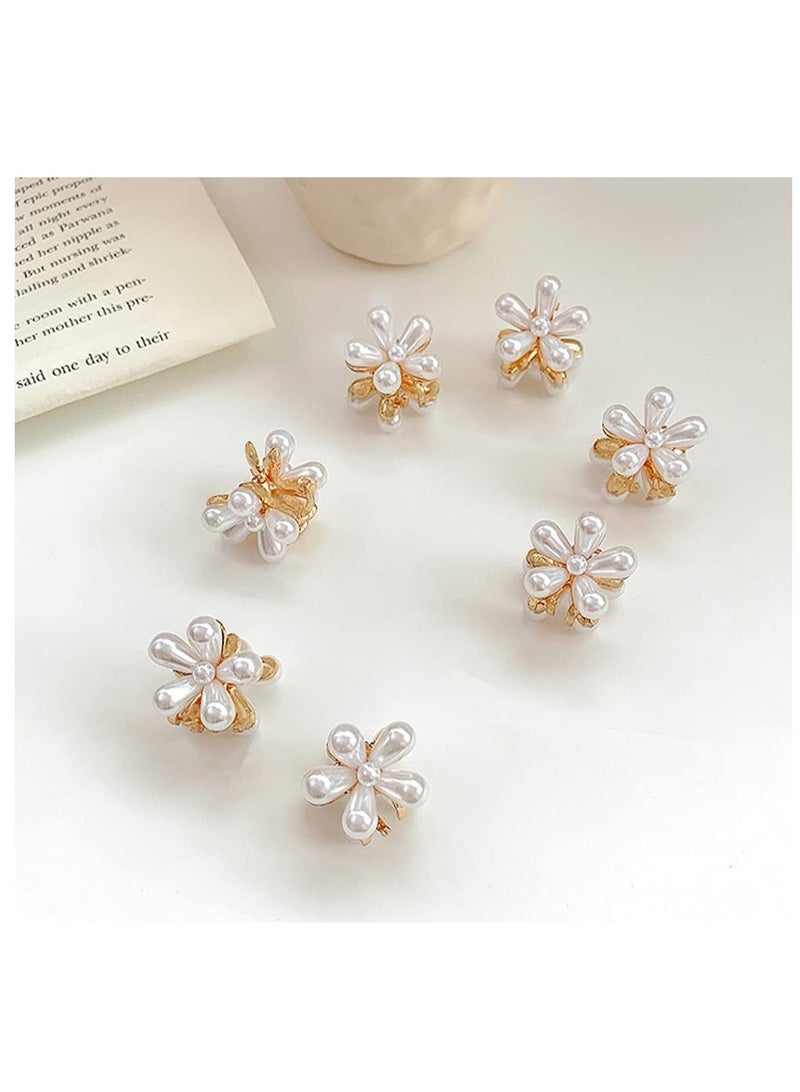 Accessorize Kingdom Korean Style Small Pearl Mini Hair Claw Clips with Flower Design, Sweet Artificial Decorative Hair Accessories for Women's Girls Pack of 10 Pcs  - Image 2