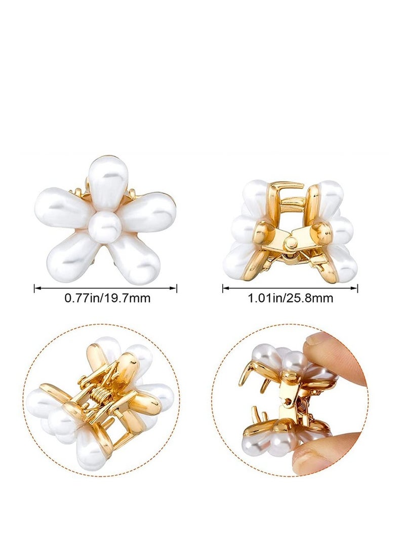 Accessorize Kingdom Korean Style Small Pearl Mini Hair Claw Clips with Flower Design, Sweet Artificial Decorative Hair Accessories for Women's Girls Pack of 10 Pcs  - Image 3