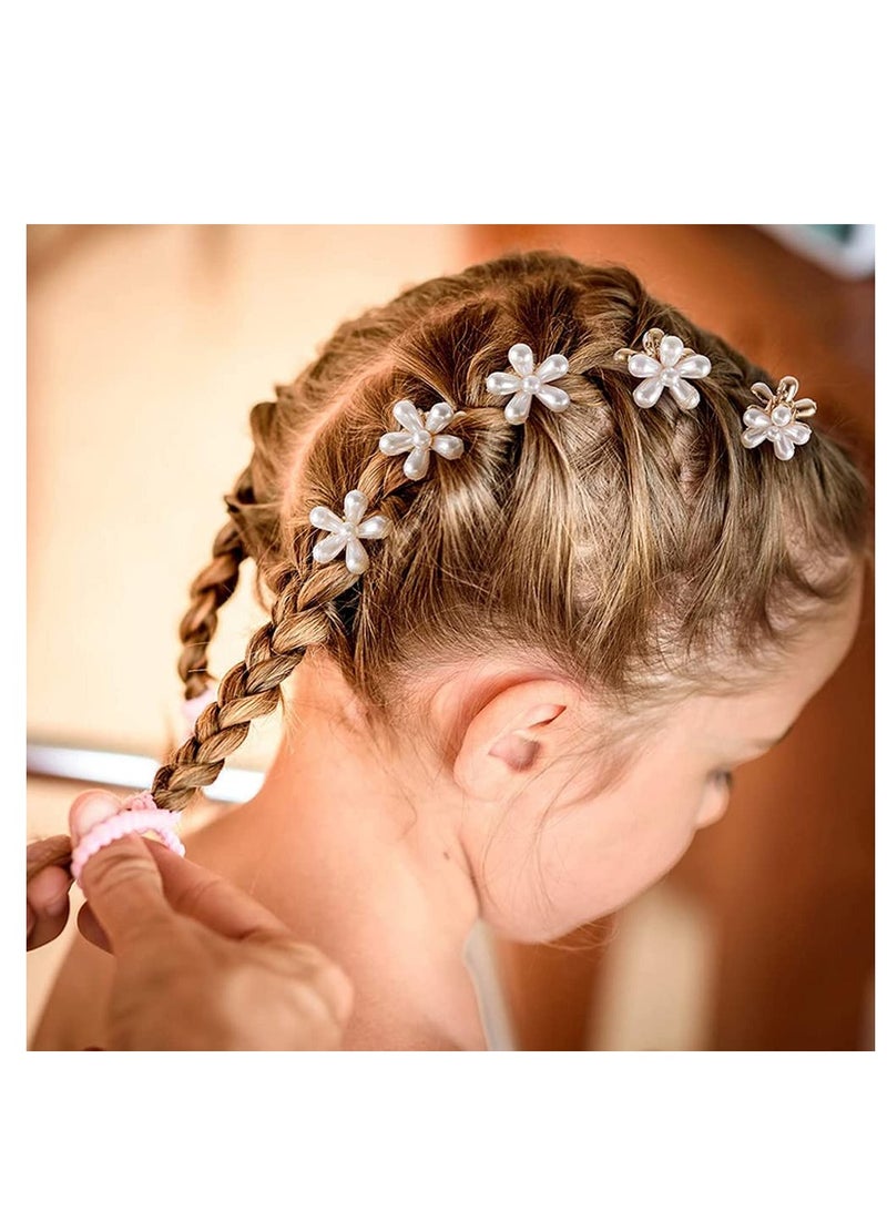 Accessorize Kingdom Korean Style Small Pearl Mini Hair Claw Clips with Flower Design, Sweet Artificial Decorative Hair Accessories for Women's Girls Pack of 10 Pcs  - Image 4