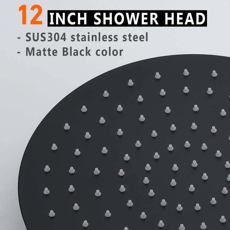 BSTIIU 12 Inch Round Rainfall Shower head, Ultra Thin Stainless Steel Shower Head, Wall or Ceiling Mount, Matte Black - Image 3