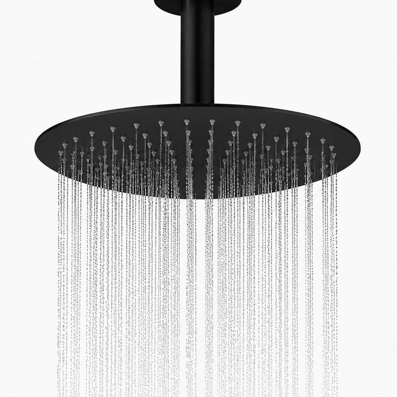BSTIIU 12 Inch Round Rainfall Shower head, Ultra Thin Stainless Steel Shower Head, Wall or Ceiling Mount, Matte Black - Image 1