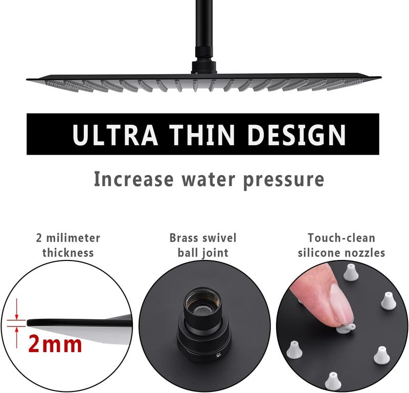 BSTIIU 12 Inch Round Rainfall Shower head, Ultra Thin Stainless Steel Shower Head, Wall or Ceiling Mount, Matte Black - Image 4