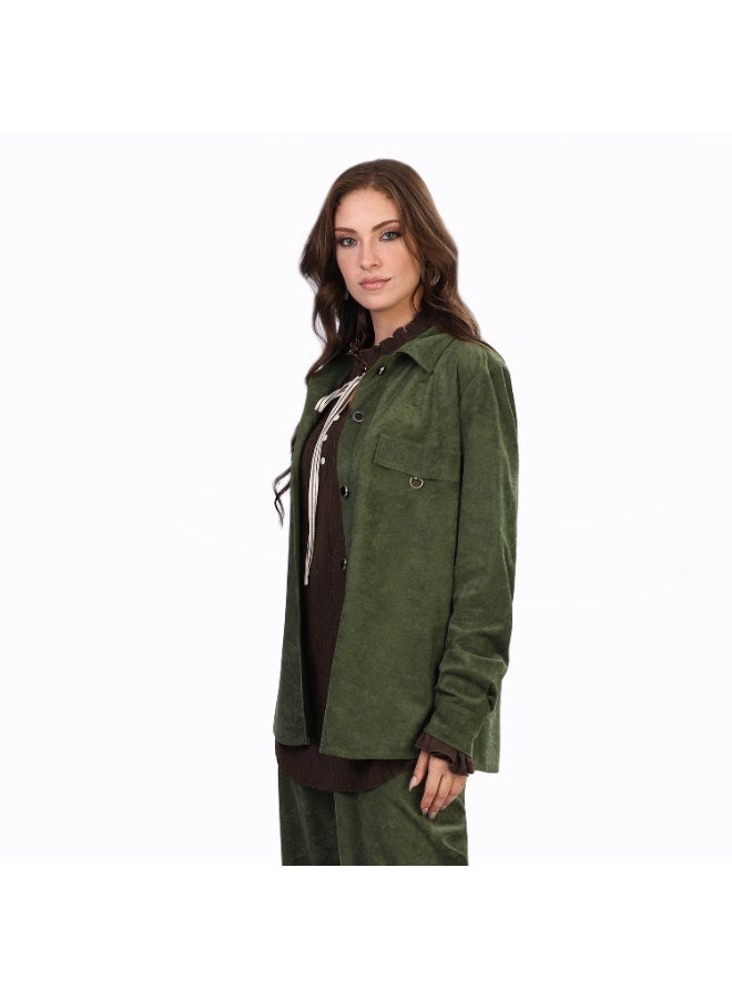 Smoky Egypt Faux Suede Casual Shirt-Olive - Image 5