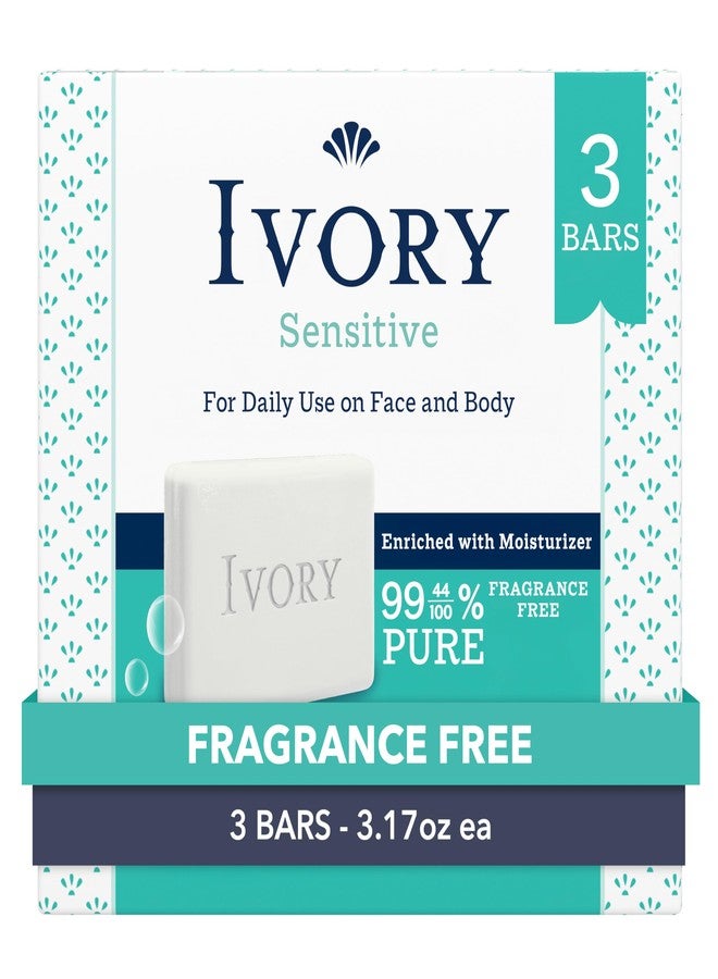 Ivory Sensitive Bar Soap, Designed for Whole Family, Fragrance Free, 99.44% Pure Formula, Plant-Based Cleanser, Made Without Heavy Perfume, Parabens & Phthalates, For All Skin Types, 3.17 oz (3 Count) - Image 1