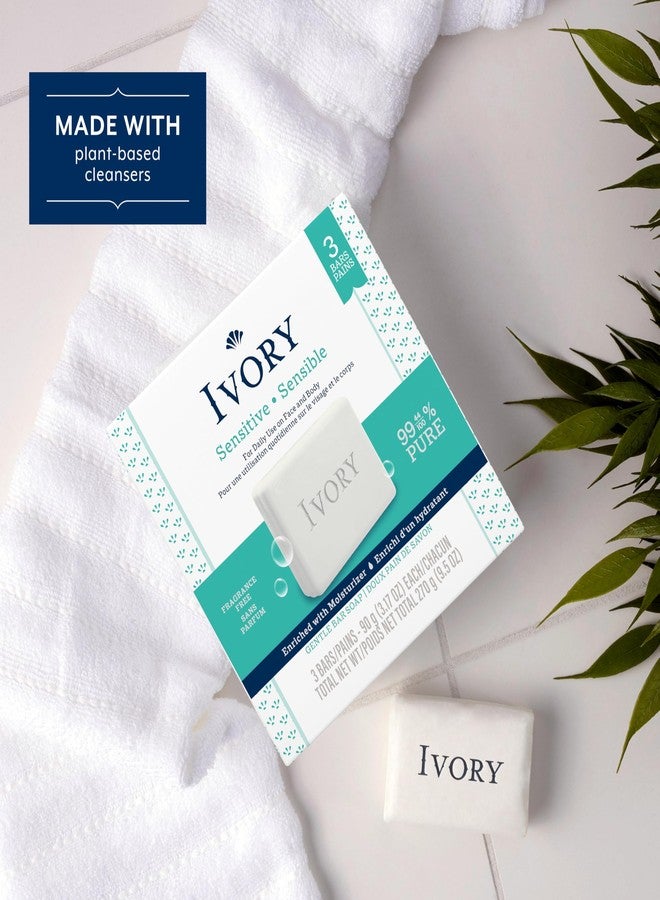 Ivory Sensitive Bar Soap, Designed for Whole Family, Fragrance Free, 99.44% Pure Formula, Plant-Based Cleanser, Made Without Heavy Perfume, Parabens & Phthalates, For All Skin Types, 3.17 oz (3 Count) - Image 5