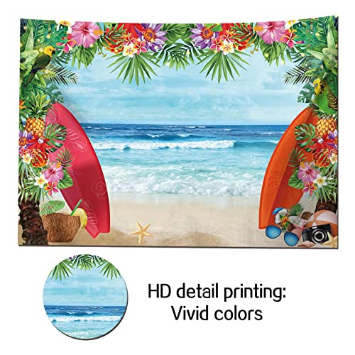 HQM 7x5FT Fabric Summer Tropical Beach Photo Background Beach Conch Hawaii Blue Sea Flower Children Birthday Luau Party Photography Backdrop Kids Baby Shower Cake Table Decor Supplies - Image 3