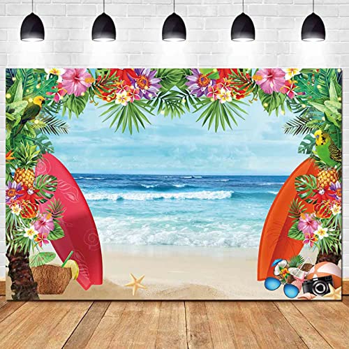 HQM 7x5FT Fabric Summer Tropical Beach Photo Background Beach Conch Hawaii Blue Sea Flower Children Birthday Luau Party Photography Backdrop Kids Baby Shower Cake Table Decor Supplies - Image 5